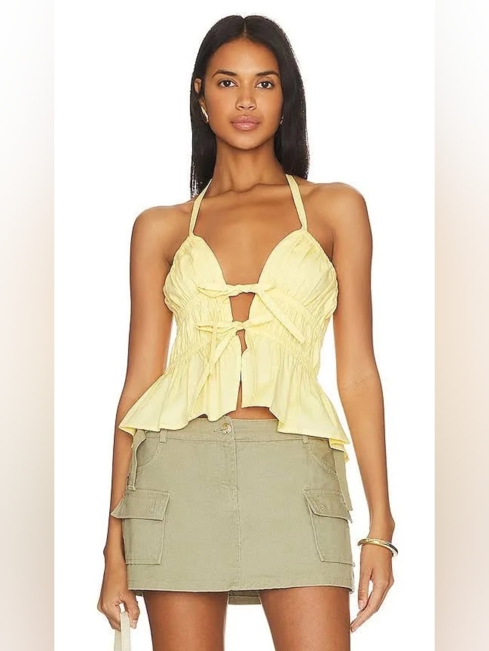 Lovers and Friends Yellow Smocked Peplum Halter Top Size XS